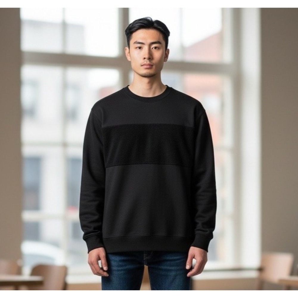 BLDWN‎ Men's M The Jens Crew Pullover Sweatshirt Black EUC